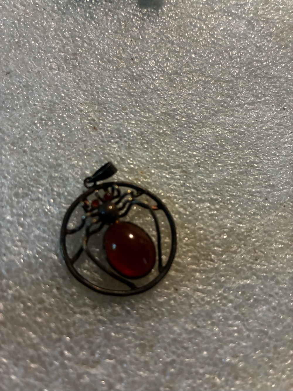 Amber  Oval Spider Pendant Sterling antique